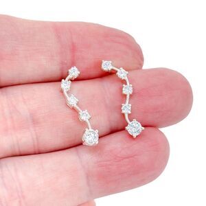 Vintage Sterling Silver 925 Cubic Zirconia Curved Climber Earrings